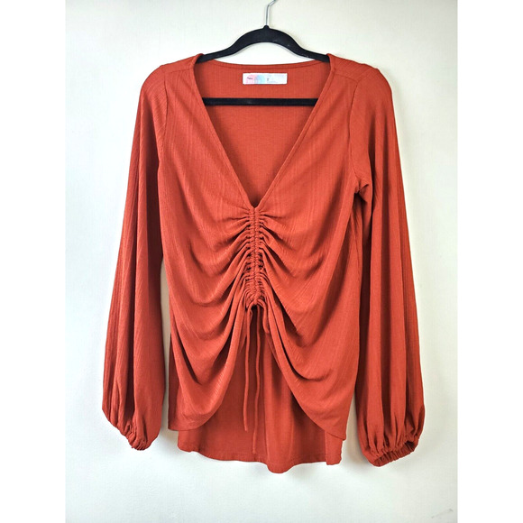 Free People Women Top XS Ruched Gathered Front Long sleeve Cropped Rust Ruched - Picture 10 of 10
